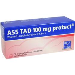 Eine Packung ASS TAD 100 mg Filmtabletten mit Acetylsalicylsäure.