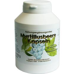 Eine weiße Dose mit Myrtillusbeeren-Kapseln als Nahrungsergänzungsmittel.