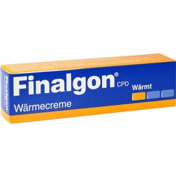 Eine blaue und orange Schachtel mit der Aufschrift "Finalgon Wärmecreme".