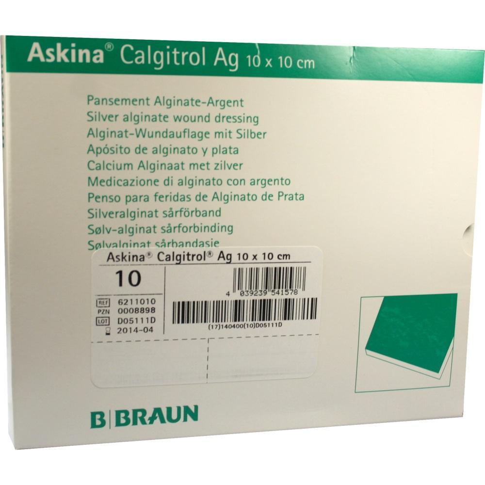 Verpackung einer silberhaltigen Alginat-Wundauflage namens Askina Calgitrol Ag.