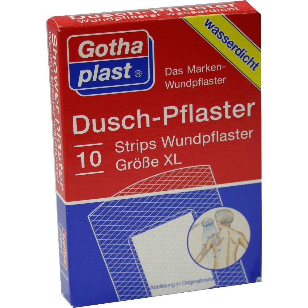 Rote Packung Dusch-Pflaster von Gothaplast mit 10 wasserfesten Pflastern, Größe XL.