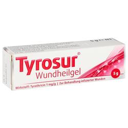 Weiße Schachtel mit roter Aufschrift "Tyrosur Wundheilgel" für Wunden.